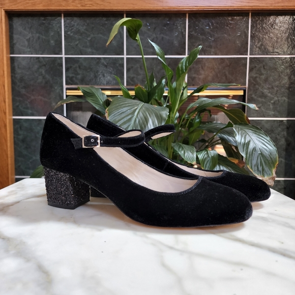 Boden Shoes - BODEN Catherine Black Velvet Mary Jane Embellished Heels, Sz EU 40.5